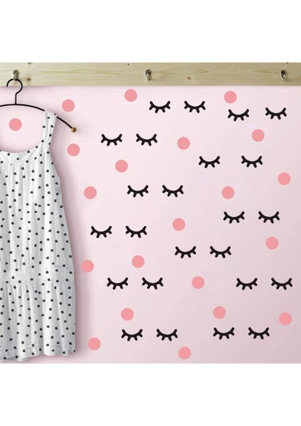 Pembe Polka Siyah Kirpik Çocuk Odası Duvar Sticker fiyatları