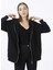 Siyah Kadın Kapüşonlu Geniş Fit Düz Sweatshirt TATAM 1
