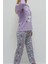 Baskılı Içi Tüylü Pijama Takımı Lila 2