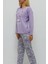 Baskılı Içi Tüylü Pijama Takımı Lila 4