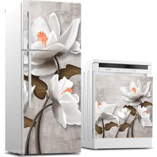 Sticker Art Buzdolabı ve Bulaşık Makinası Beyaz Eşya Sticker Kaplama 3D Beyaz Çiçek