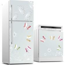 Sticker Art Buzdolabı ve Bulaşık Makinası Beyaz Eşya Sticker Kaplama 3D Kelebek
