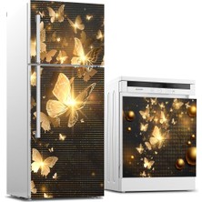 Sticker Art Buzdolabı ve Bulaşık Makinası Beyaz Eşya Sticker Kaplama 3D Kelebekler