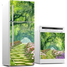 Sticker Art Buzdolabı ve Bulaşık Makinası Beyaz Eşya Sticker Kaplama Ağaçlı Yol