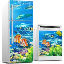 Sticker Art Buzdolabı ve Bulaşık Makinası Beyaz Eşya Sticker Kaplama Balıklar Deniz