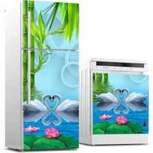 Sticker Art Buzdolabı ve Bulaşık Makinası Beyaz Eşya Sticker Kaplama Bambu Kuğu
