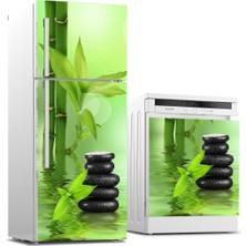 Sticker Art Buzdolabı ve Bulaşık Makinası Beyaz Eşya Sticker Kaplama Bambu Siyah Taş