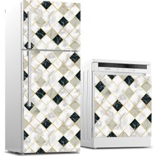 Sticker Art Buzdolabı ve Bulaşık Makinası Beyaz Eşya Sticker Kaplama Çapraz Mermer