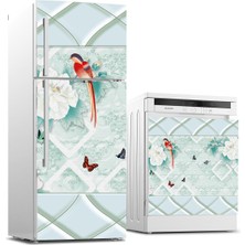 Sticker Art Buzdolabı ve Bulaşık Makinası Beyaz Eşya Sticker Kaplama Çiçek Kuş