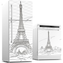 Sticker Art Buzdolabı ve Bulaşık Makinası Beyaz Eşya Sticker Kaplama Eyfel Çizim