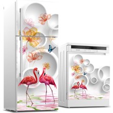 Sticker Art Buzdolabı ve Bulaşık Makinası Beyaz Eşya Sticker Kaplama Flamingo