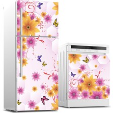 Sticker Art Buzdolabı ve Bulaşık Makinası Beyaz Eşya Sticker Kaplama Kelebek Çiçekler