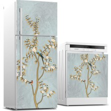 Sticker Art Buzdolabı ve Bulaşık Makinası Beyaz Eşya Sticker Kaplama Kuş Ağaç