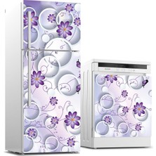 Sticker Art Buzdolabı ve Bulaşık Makinası Beyaz Eşya Sticker Kaplama Mor Çiçek Yuvarlak