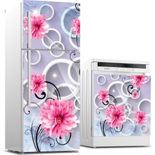 Sticker Art Buzdolabı ve Bulaşık Makinası Beyaz Eşya Sticker Kaplama Yuvarlak Çiçek