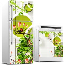 Sticker Art Buzdolabı ve Bulaşık Makinası Beyaz Eşya Sticker Kaplama Yuvarlak Kuş Ağaç