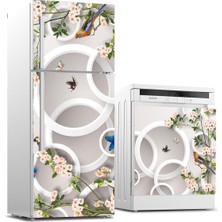 Sticker Art Buzdolabı ve Bulaşık Makinası Beyaz Eşya Sticker Kaplama Yuvarlak Kuş Çiçek