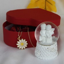 Moryconcept Melek Kar Küresi Altın Kaplama Papatya Kolye Sevgiliye Hediye