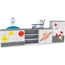 Woody Life Uzay Temalı 9 Kapaklı 8 Çekmeceli Çocuk Odası Anaokulu Kreş Dolap Seti 3lü