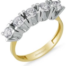 Sembol Gold Altın 5 Taş Yüzük Swarovski Taşlı