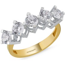 Sembol Gold 5 Taş Yüzük Sarı Altın Swarovski