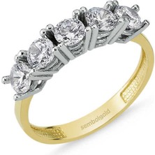Sembol Gold Altın 5 Taş Yüzük Swarovski Taşlı