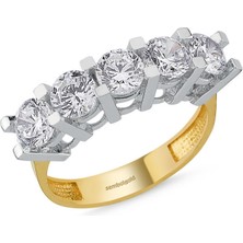 Sembol Gold 5 Taş Yüzük Sarı Altın Swarovski