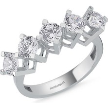 Sembol Gold 5 Taş Yüzük Beyaz Altın Swarovski