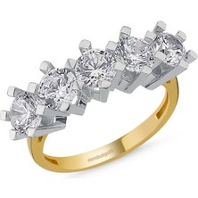 Sembol Gold 5 Taş Yüzük Sarı Altın Swarovski