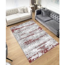 STY Home Gri Kırmızı Kaymaz Tabanlı Halı Makinede Yıkanabilir Antialerjik Halı Kilim Yolluk