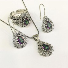 TMT Silver Gümüş Telkari Işleme Mistik Topaz Taşlı Damla Set