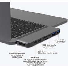 Brs Type-C 7 In 1 Multiport Alüminyum HDMI Dönüştürücü, 2xusb 3.0 Hub, Kart Okuyucu, 2xusb C