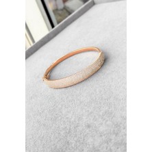 Mistik Silver Beyaz Taşlı Kalın Gümüş Bilezik