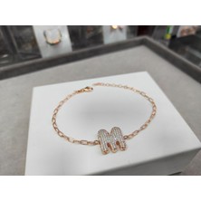 Mistik Silver Beyaz Taşlı Gümüş Harfli Bileklik