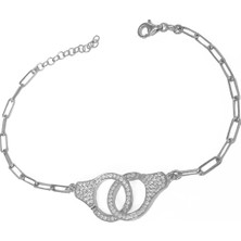 Mistik Silver Beyaz Taşlı Kelepçe Gümüş Bileklik