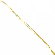 Mistik Silver Çift Sıra Mineli Nazar Boncuklu Gümüş Zincir Bileklik