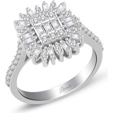 Lilarote 0.70 Ct Modern Tasarım Baget Kare Tektaş Yüzük
