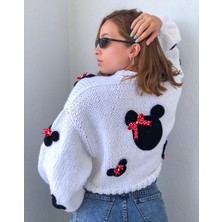 Organic Mira Kadın Mickey Mouse Beyaz Hırka Oversize Ceket