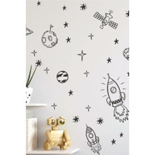 Lizpo Decor Uzay Roket Duvar Astronot Füze Duvar Sticker Bebek ve Çocuk Odası Dekoratif Duvar Çıkartma