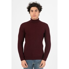 White Stone Moskova Fitilli Tam Yaka Balıkçı Slim Fit Triko Bordo