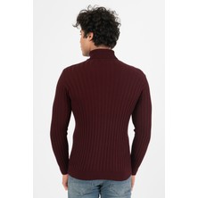 White Stone Moskova Fitilli Tam Yaka Balıkçı Slim Fit Triko Bordo