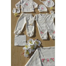 Yzc Home Babyzc Organik Naturel Nakışlı Kız Bebek Tulumlu Hastane Çıkışı