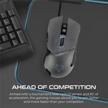 Vertux Dominator Gri - Oyuncu Mouse Hızlı Tepkili Ergonomik LED 3200 Dpı Kablolu