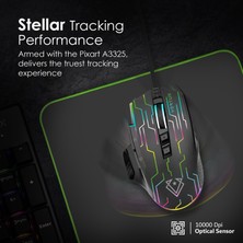 Vertux Kryptonite Siyah - Oyuncu Mouse Üstün Hızlı Performanslı Kablolu 10.000 Dpı LED