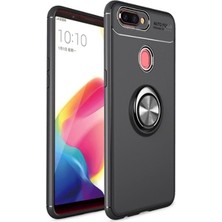 Kvy Oppo A5S Yüzüklü Manyetik Ravel Kılıf Nano Ekran Koruyucu Full Setsiyah