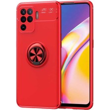 Kvy Oppo Reno 5 Lite Yüzüklü Manyetik Ravel Kılıf Kırmızı