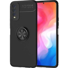Kvy Vivo Y20S Yüzüklü Manyetik Ravel Kılıf Siyah