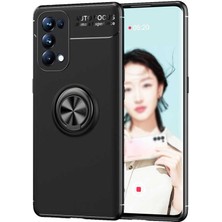 Kvy Oppo Reno 5 (5g) Yüzüklü Manyetik Ravel Kılıf Nano Ekran Koruyucu Full Setsiyah