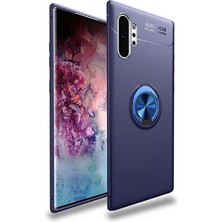 Kvy Samsung Galaxy Note 10 Plus Yüzüklü Manyetik Ravel Kılıf Nano Ekran Koruyucu Full Setmavi