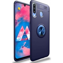 Kvy Samsung Galaxy A20S Yüzüklü Manyetik Ravel Kılıf Nano Ekran Koruyucu Full Setmavi